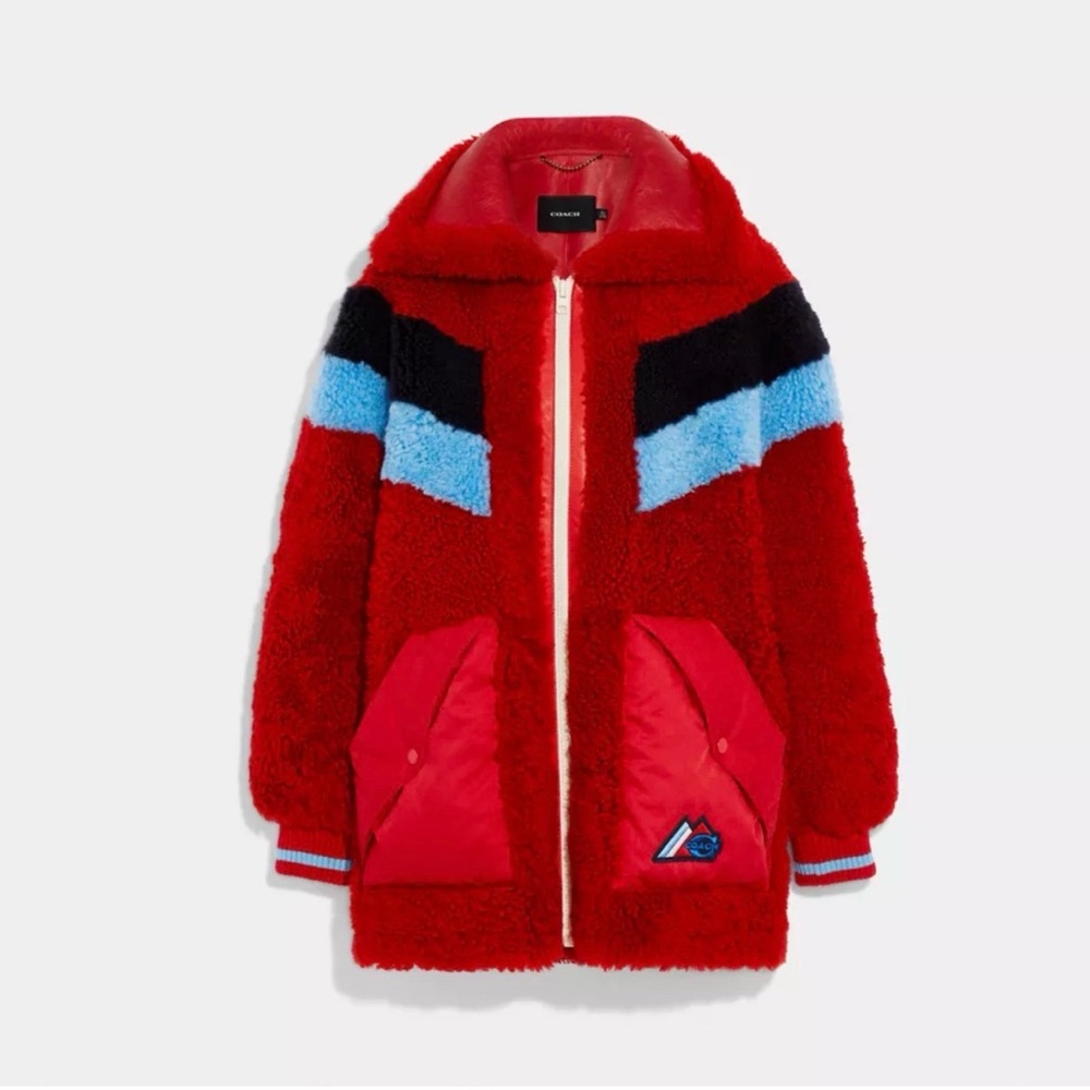 Coach Colorblocked Ski Shearling Jacket